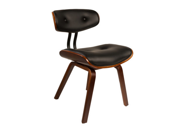 Krzesło Blackwood Dutchbone. Krzesło w stylu vintage tapicerowane czarną skórą na drewnianych nogach. Krzesło inspirowane latami 50-tymi. Krzesło idealne do gabinetu, salonu i jadalni