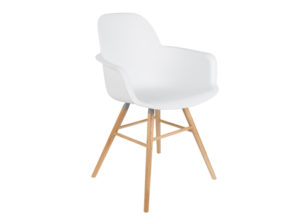 Albert Kuip Zuiver modne białe krzesło z podłokietnikami na drewnianych, jesionowych nogach. Designerskie krzesło do jadalni jak i komercyjnych wnętrz. Krzesło stworzone do wnętrz w stylu skandynawskim