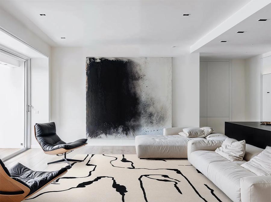 Biały dywan w czarny abstrakcyjny wzór Shapes Canyon White 5117 Carpets & More