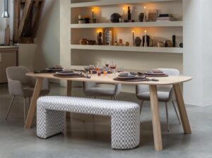 Ławka tapicerowana Jacob piaskowa w kratkę Woood