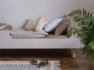 Łóżeczko 70×140 z opcją sofy oraz tapczanika River piaskowy beż Wood Luck