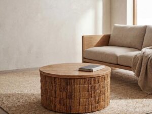 Okrągły stolik kawowy Magani Abaca naturalny Bazar Bizar
