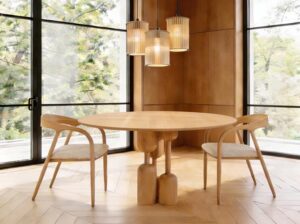 Rozkładany stół dębowy Edera z geometryczną podstawą Mestiere Home