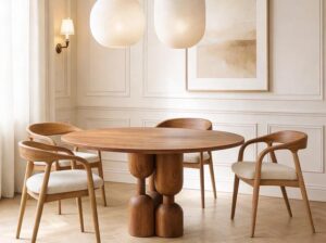 Rozkładany stół dębowy Edera z geometryczną podstawą Mestiere Home