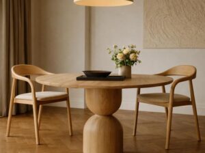 Rozkładany stół dębowy okrągły Globo z geometryczną podstawą Mestiere Home