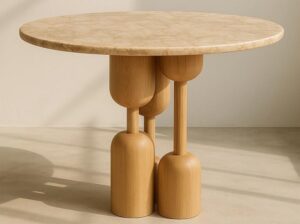 Stół Olmo z dębową podstawą i okrągłym marmurowym blatem Mestiere Home