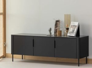 Szafka RTV Gunnar 154 cm z drewna sosnowego czarny mat Woood